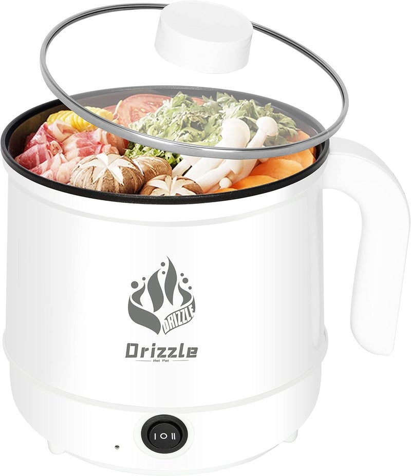 Drizzle طباخ كهربائي 1.7 لتر - مقلاة صغيرة بطبقة غير لاصقة - صانع طعام مقلي 110 فولت - أدوات طهي محمولة لطهي الطعام في السكن الجامعي - لعمل رامين شخصي، غليان ستيك، بيض، دقيق الشوفان، حساء، وعاء شابو شابو، وعاء غليان. - Image 1